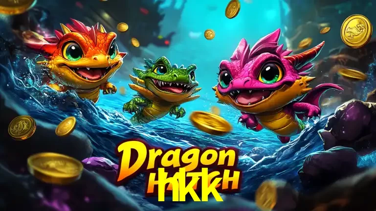 Arte promocional do jogo Dragon Hatch com três adoráveis dragões bebês nadando entre moedas de ouro, um dos slots mais divertidos para jogar no cassino hkk.
