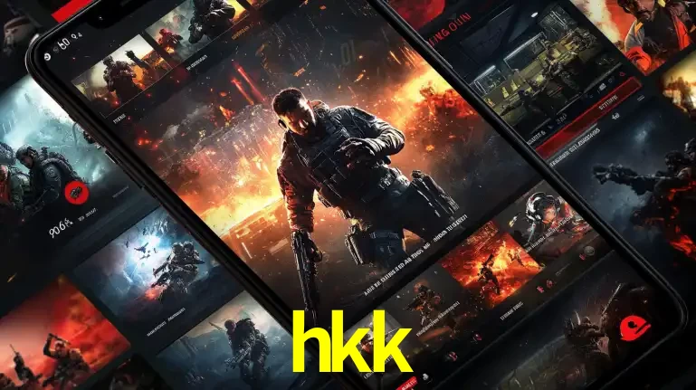 Tela de um celular exibindo uma galeria de jogos de tiro com temática militar, mostrando a variedade de e-sports disponíveis para apostas na plataforma de entretenimento hkk.